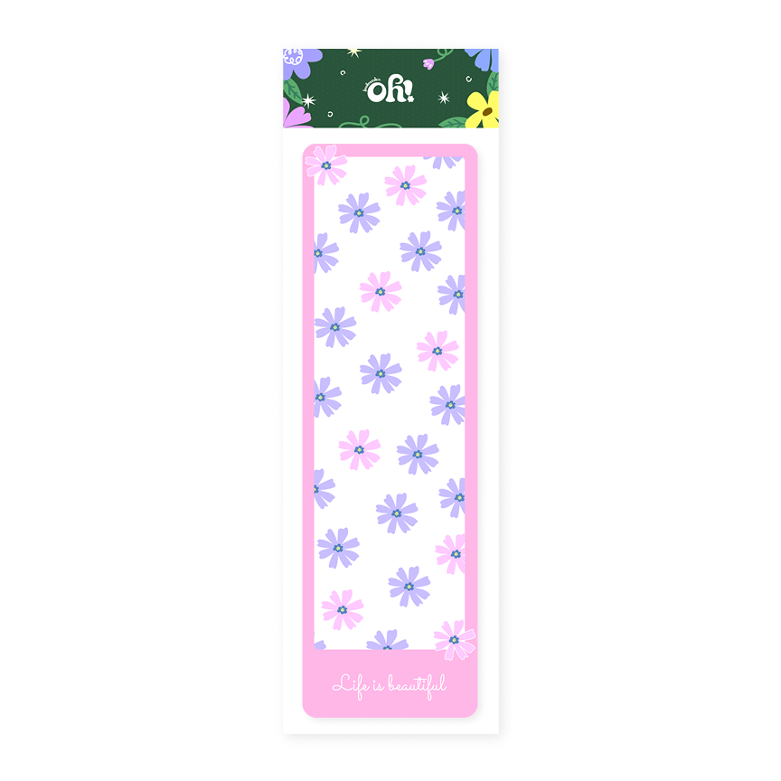 Life Is Beautiful floral classic bookmark with pink and purple flowers