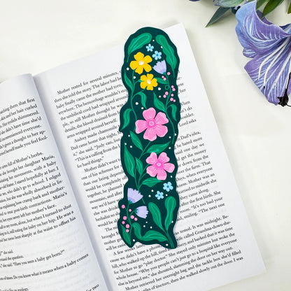 Garden in Bloom floral classic bookmark resting on an open book