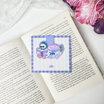 Bookish duck magnetic bookmark used as a page marker