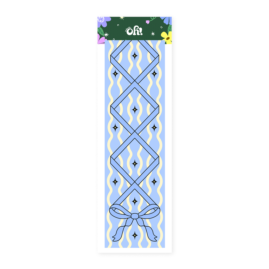 Blue wavy bow classic bookmark with ribbon bow illustration
