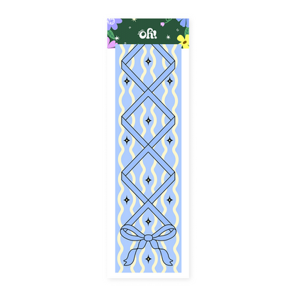 Blue wavy bow classic bookmark with ribbon bow illustration