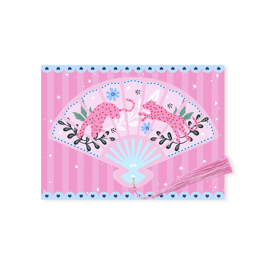 Pink leopard fan tassel bookmark with illustrated leopard artwork