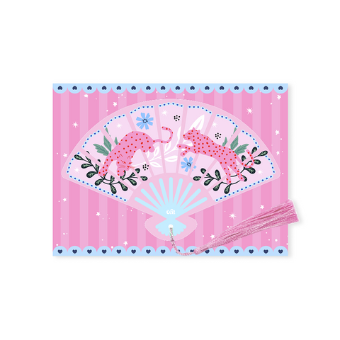 Pink leopard fan tassel bookmark with illustrated leopard artwork