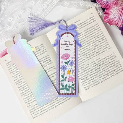 Blooming Garden bookmark front and holographic back shown together
