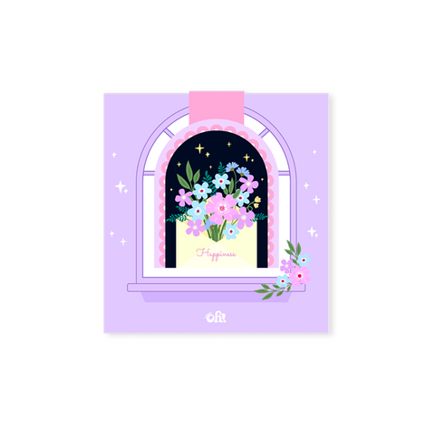 Floral window sparkly magnetic bookmark with flower bouquet design