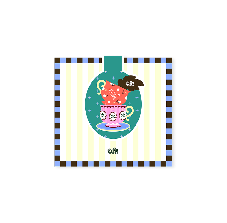 Oh Take It Easy teacup magnetic bookmark with holographic finish