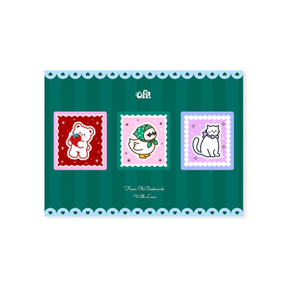 Cute animal stamp page clip bookmark set with three illustrated designs
