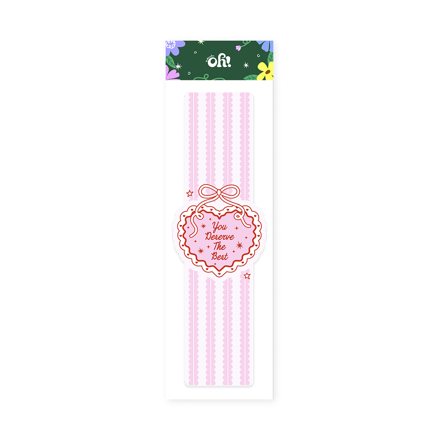 You Deserve the Best heart shaped bookmark with pink striped design