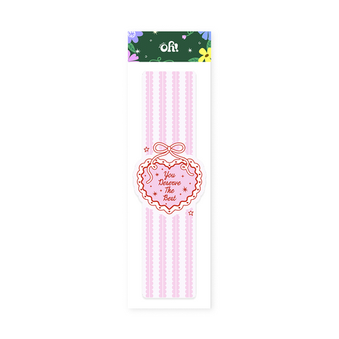 You Deserve the Best heart shaped bookmark with pink striped design