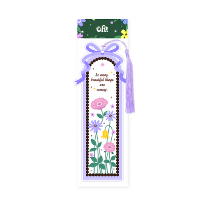 Blooming Garden tassel bookmark with purple bow, flowers, and lavender tassel