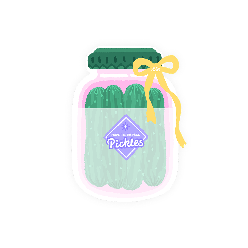 Made for the Page pickle jar bookmark set with four removable green cucumber bookmarks and a yellow bow