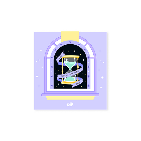 Good Times hourglass sparkly magnetic bookmark with celestial window and star details