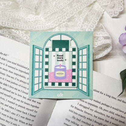 Read More Books magnetic bookmark clipped on a book page