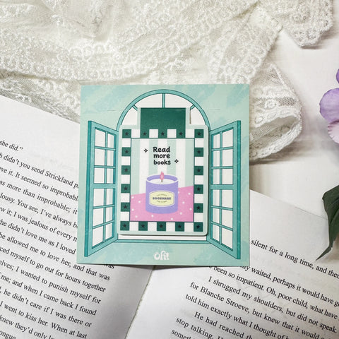 Read More Books magnetic bookmark clipped on a book page