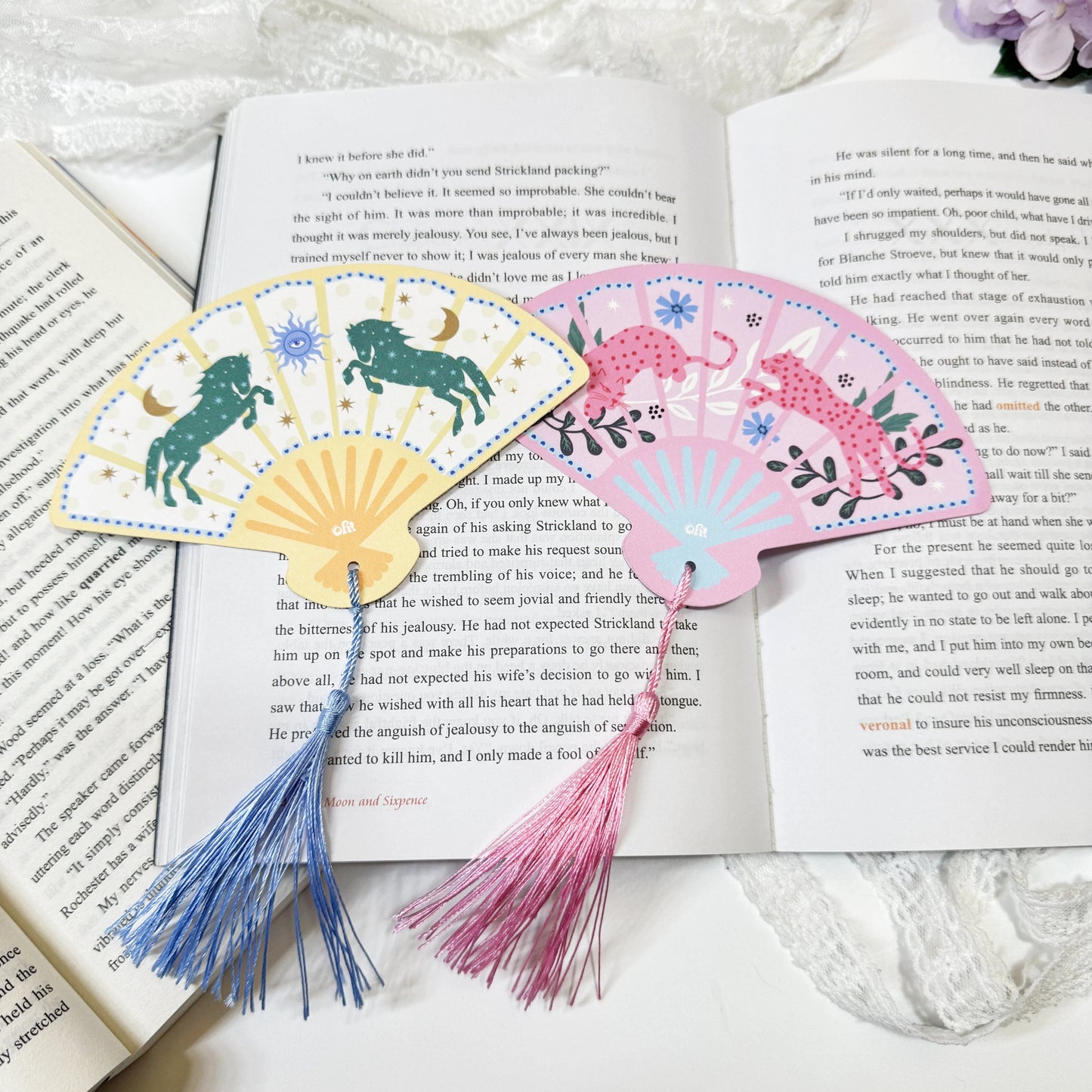 Fan tassel bookmark displayed on textured cardstock