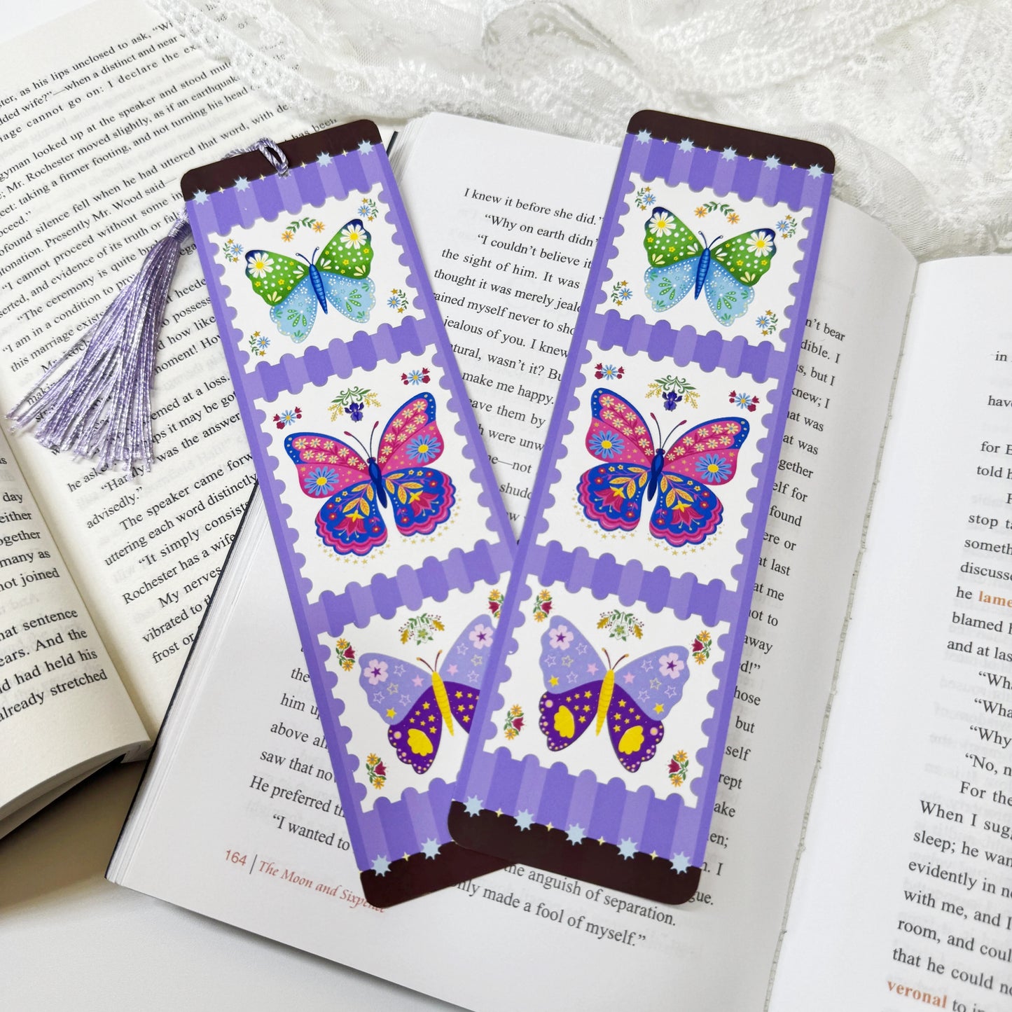 Butterfly stamp trio tassel bookmark displayed with coordinating tassel