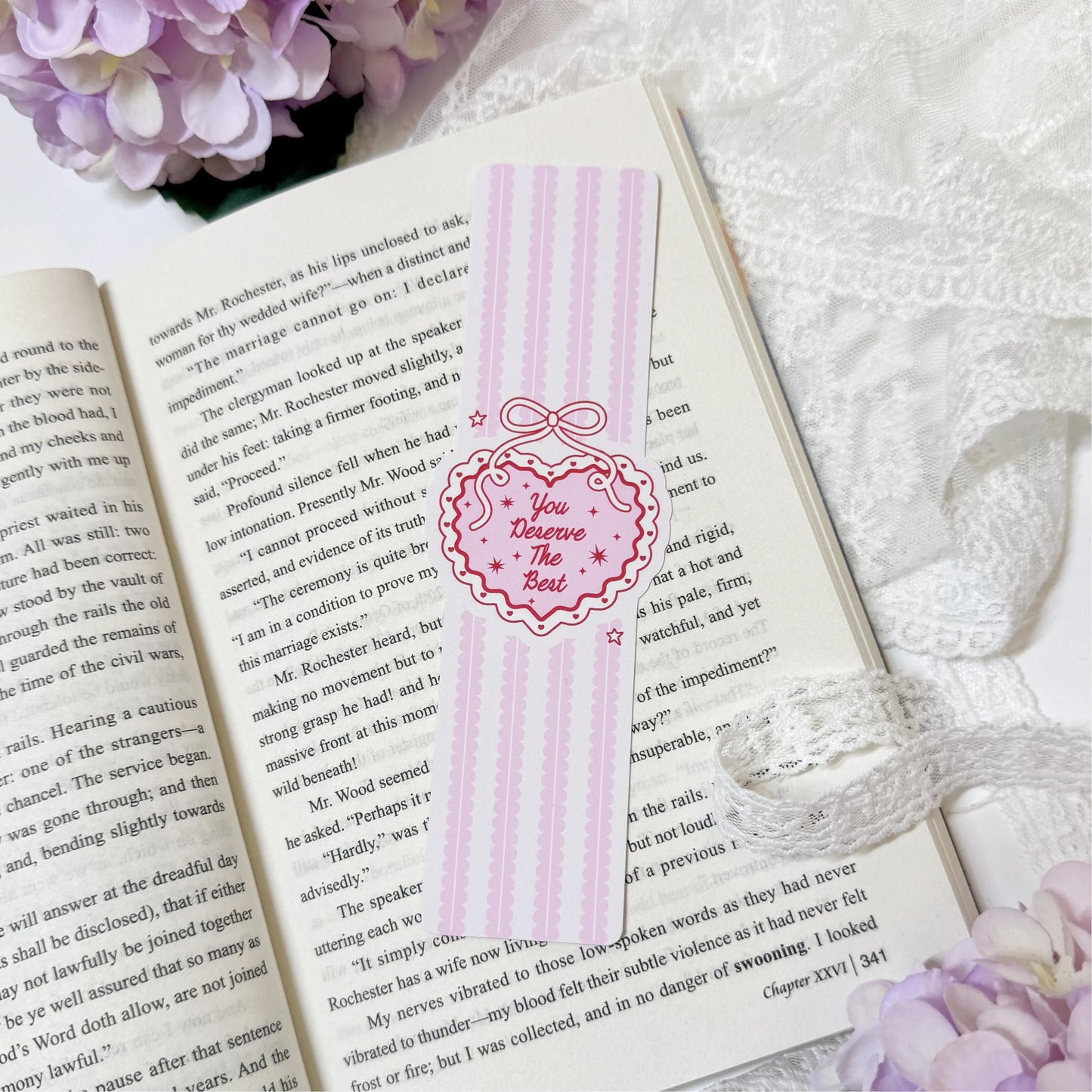 Front and back view of You Deserve the Best heart bookmark