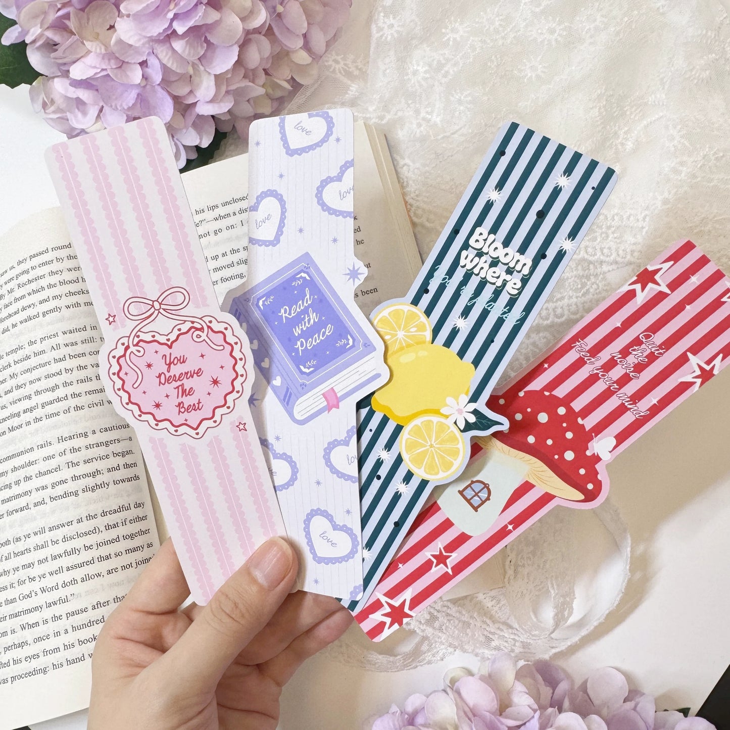 Close-up of lemon shaped bookmark illustration