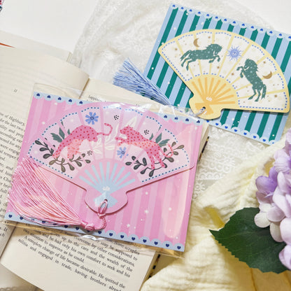 Fan tassel bookmark shown with coordinating tassel detail