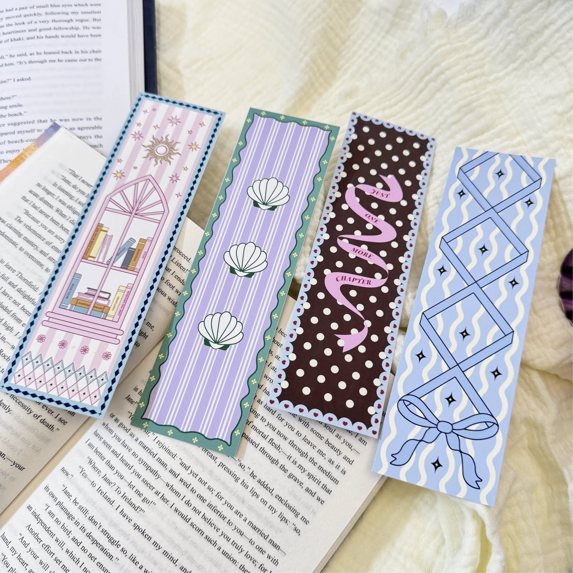 Classic illustrated bookmark shown with size and cardstock details